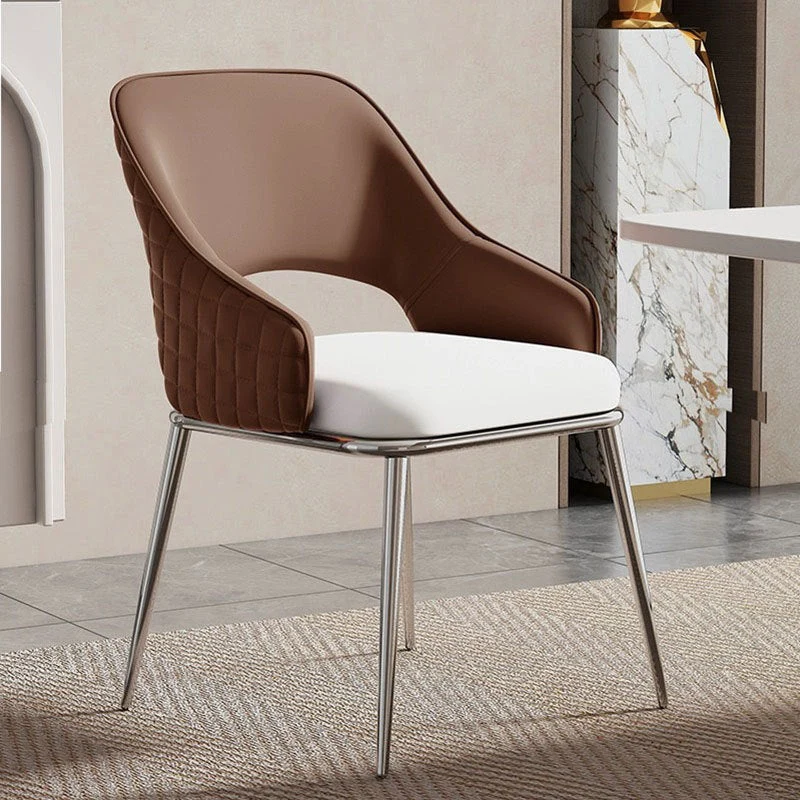 Contemporary Scandinavian Square Microfiber Leather Stainless Steel Dining Chair Backrest Armrest For Dining Room