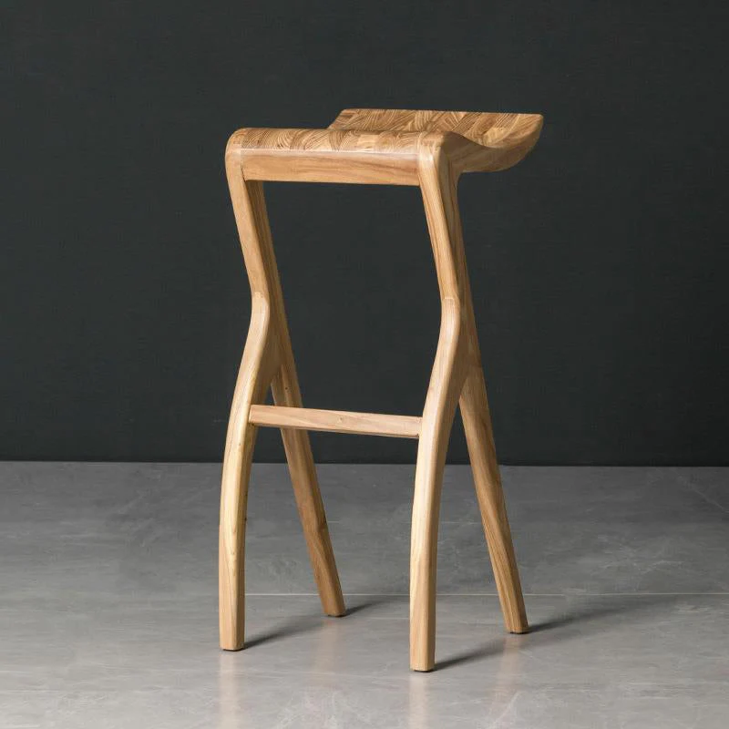 Traditional Japanese Curved Ash Wood Bar Stool Footrest For Dining Room