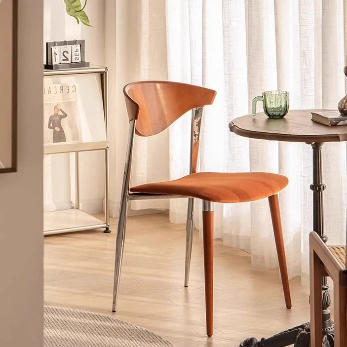 Traditional Vintage Square Plywood Velvet Iron Tapered Legs Dining Chair Backrest Armless For Dining Room