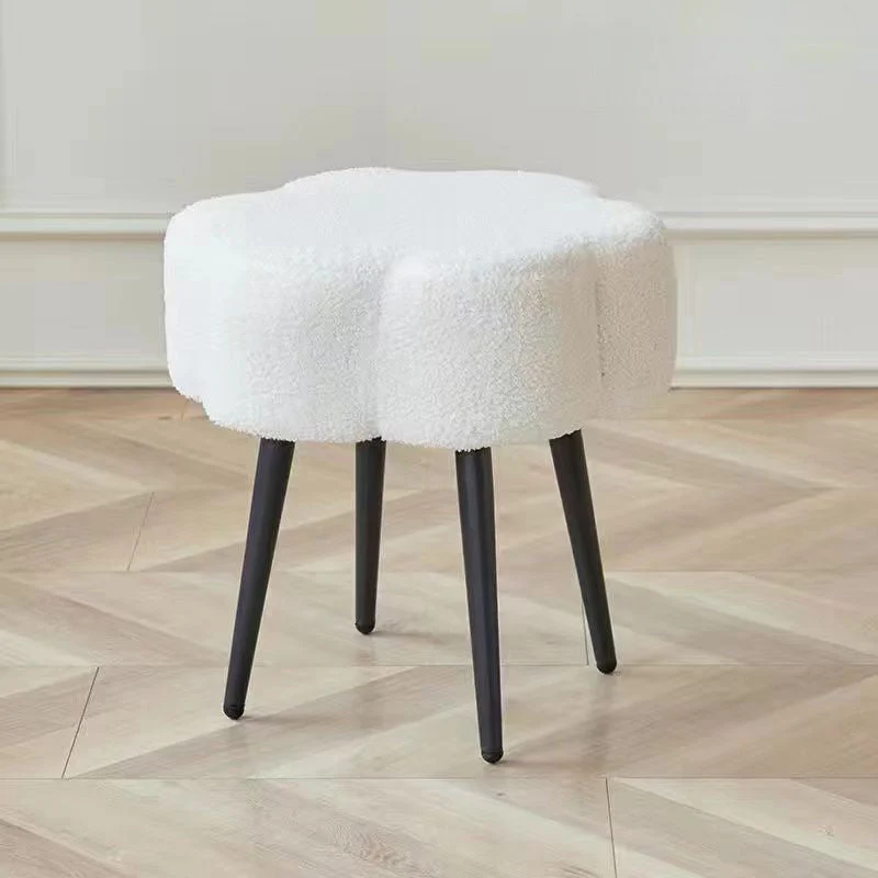 Modern Minimalist Cloud Sherpa Fabric Iron Vanity Stool For Bedroom