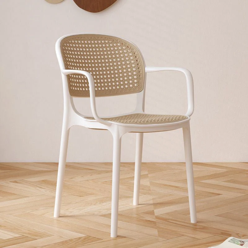 Contemporary Nordic Square Faux Rattan Plastic Dining Chair Backrest Armrest For Dining Room