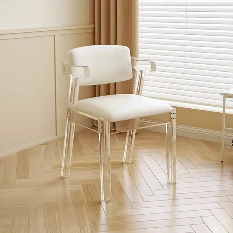 Modern Minimalist Square Microfiber Leather Acrylic Vanity Stool Backrest For Bedroom