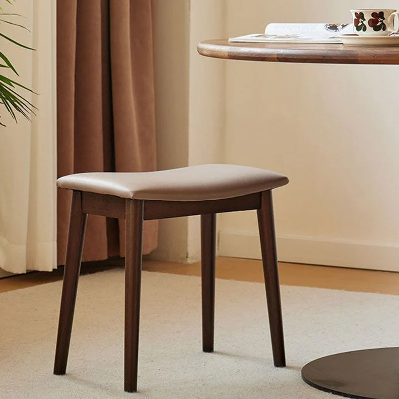 Modern Minimalist Rectangular Soft PU Leather Wood Vanity Stool For Bedroom