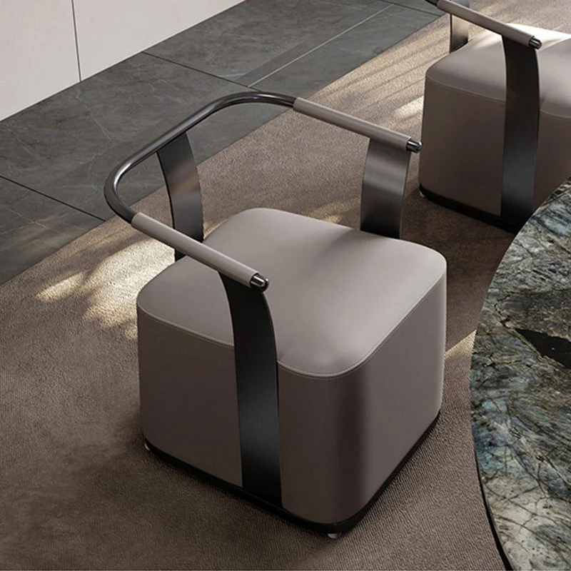 Modern Minimalist Square Stainless Steel Microfiber Leather Chair Backrest Armrest For Living Room