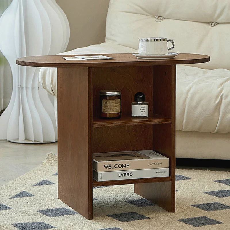 Traditional Vintage Oval Tabletop Rectangle Plywood End Table For Living Room