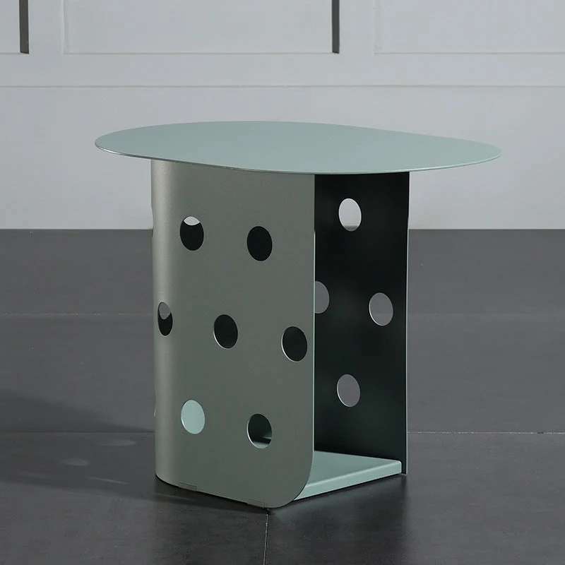 Contemporary Nordic Oval Hollowed Out Base Iron End Table For Living Room