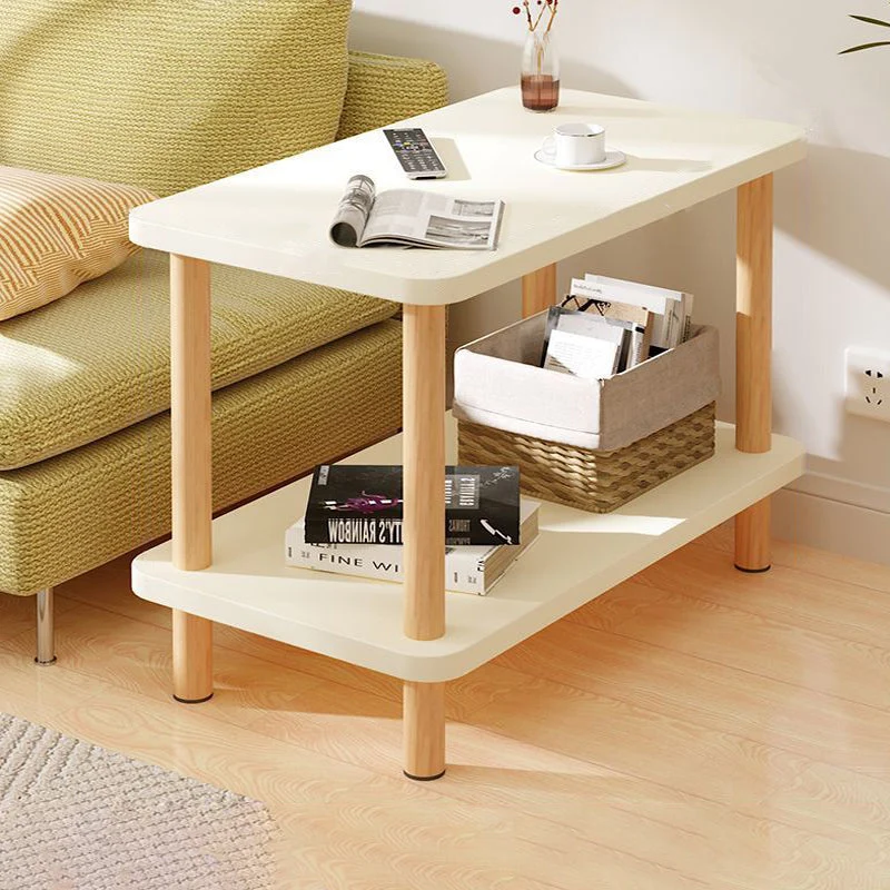 Traditional Japanese Wood MDF Rectangular End Table 3-Tier For Living Room