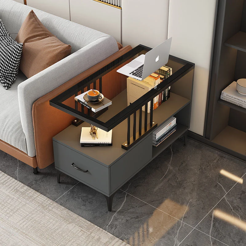 Contemporary Simplicity Rectangular Glass Top MDF End Table 2-Tier Cabinet For Living Room