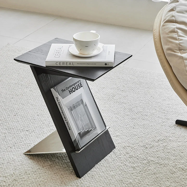 Modern Minimalist Rectangular Z-Shape Ash Wood Metal End Table For Living Room
