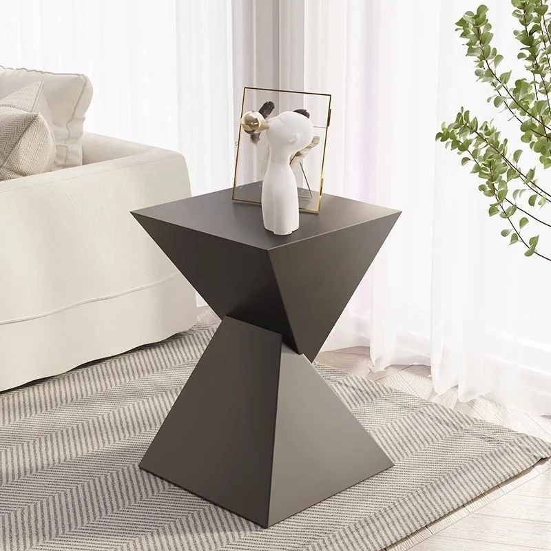 Modern Minimalist Square Funnel Carbon Steel End Table For Living Room