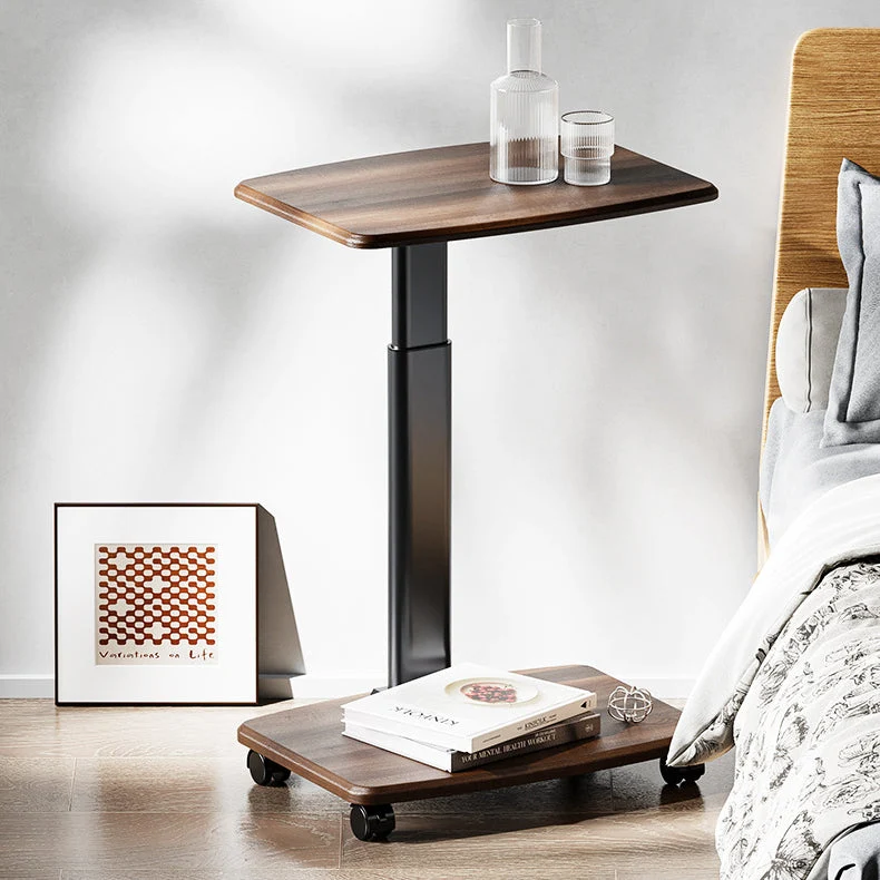 Contemporary Scandinavian Rectangular MDF Carbon Steel Tube Movable End Table 2-Tier For Living Room