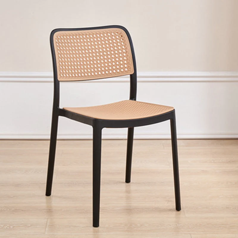 Contemporary Simplicity Square Rattan-like Plastic Stackable Dining Chair Armrest Backrest For Dining Room