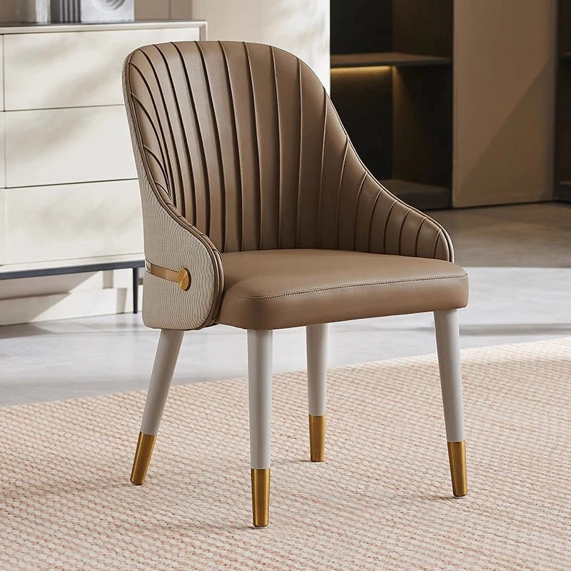 Modern Minimalist Square Pleated Microfiber Leather Metal Foam Dining Chair Four Legs Backrest For Dining Room