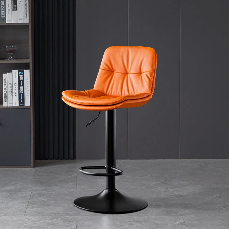 Contemporary Nordic Round Base Rectangle Cushion Faux Nappa Leather Foam Carbon Steel Frame Bar Stool Backrest For Dining Room