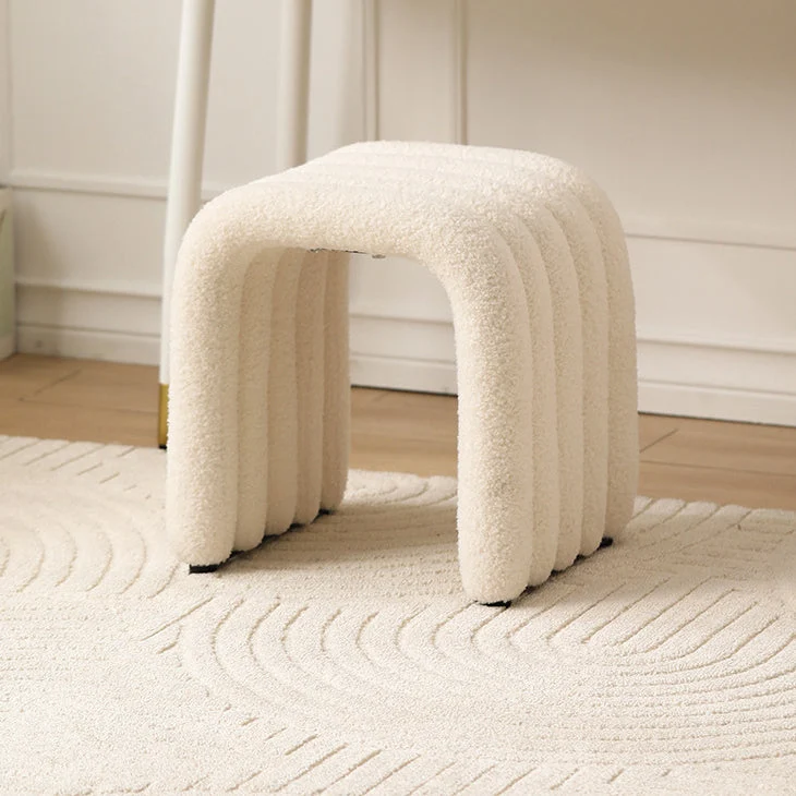 Contemporary Nordic Arch Carbon Steel Frame Sherpa Fabric Vanity Stool Backless For Bedroom