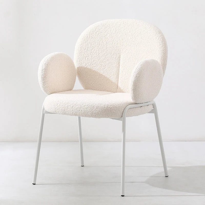 Contemporary Nordic Sherpa Fabric Upholstered Metal Legs Vanity Stool Round Back For Bedroom