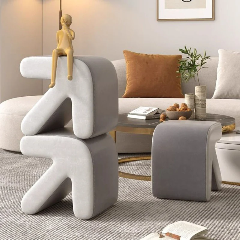 Contemporary Creative Arrow Synthetic Fabric Plywood Footstool Backless Armless For Living Room