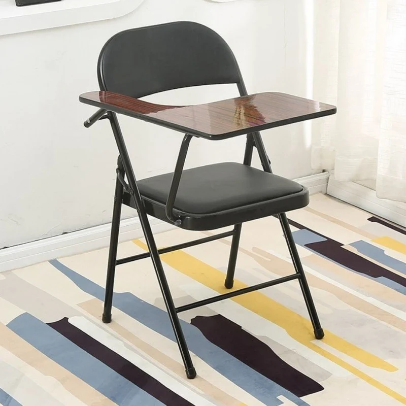 Modern Simplicity Faux Leather Iron Sponge Square Desk Chair Writing Board Foldable Backrest For Home Office