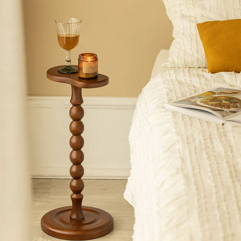 Traditional Vintage Beech Wood Gourd Shape Base End Table For Living Room