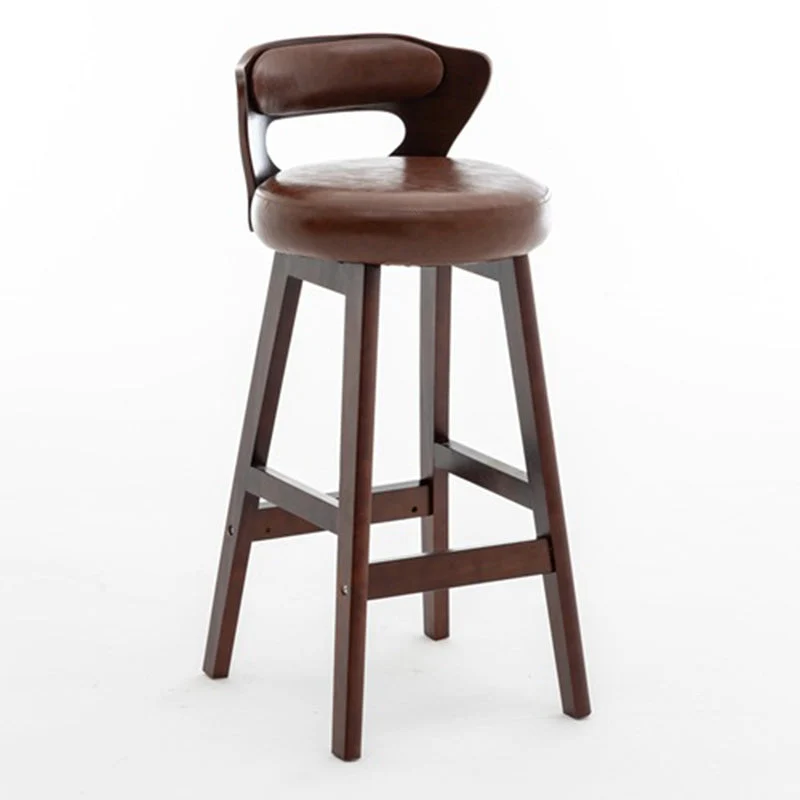 Modern Simplicity Round PU Leather Rubberwood Bar Stool Low Back Footrest For Dining Room