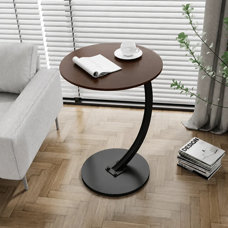 Modern Minimalist Round Wood Grain MDF Stainless Steel End Table For Living Room