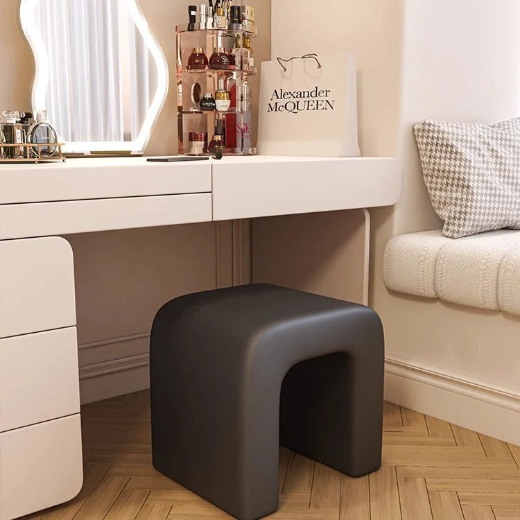 Modern Minimalist Square Arched PU Leather Plywood Frame Vanity Stool For Bedroom