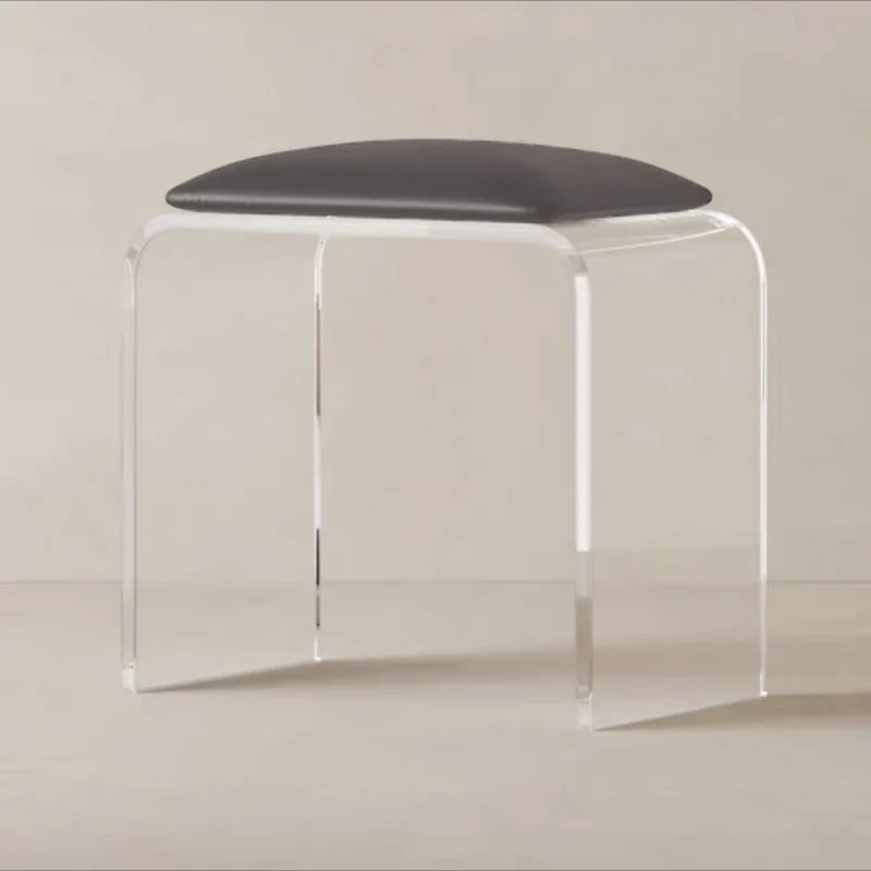 Modern Minimalist Rectangular Acrylic Faux Leather Vanity Stool For Bedroom