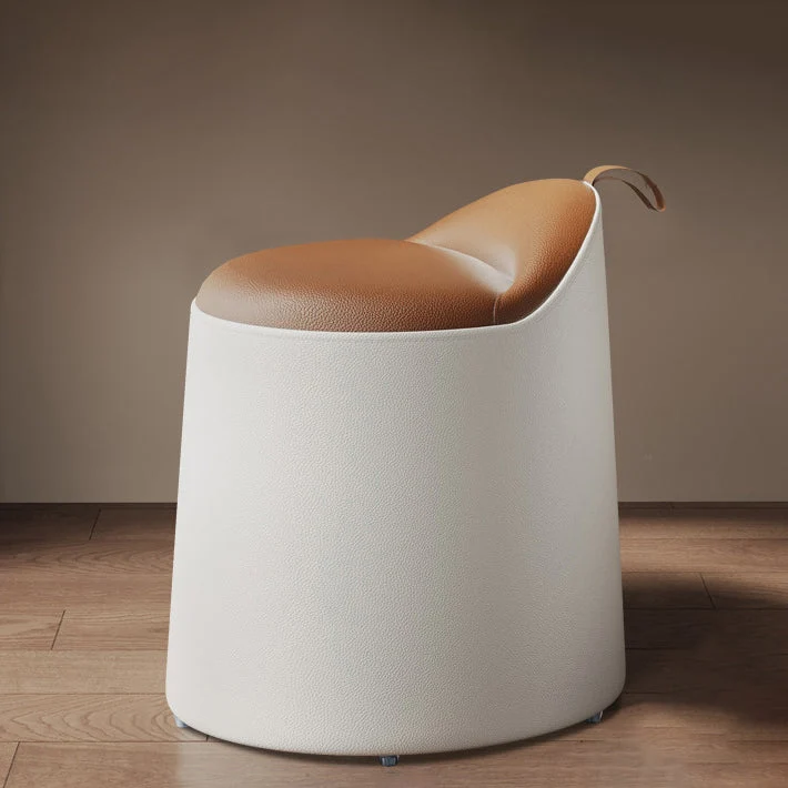 Modern Simplicity Cat Scratch Resistant Leather Pine Wood Aluminum Alloy Sponge Round Cylinder Vanity Stool Backrest For Bedroom