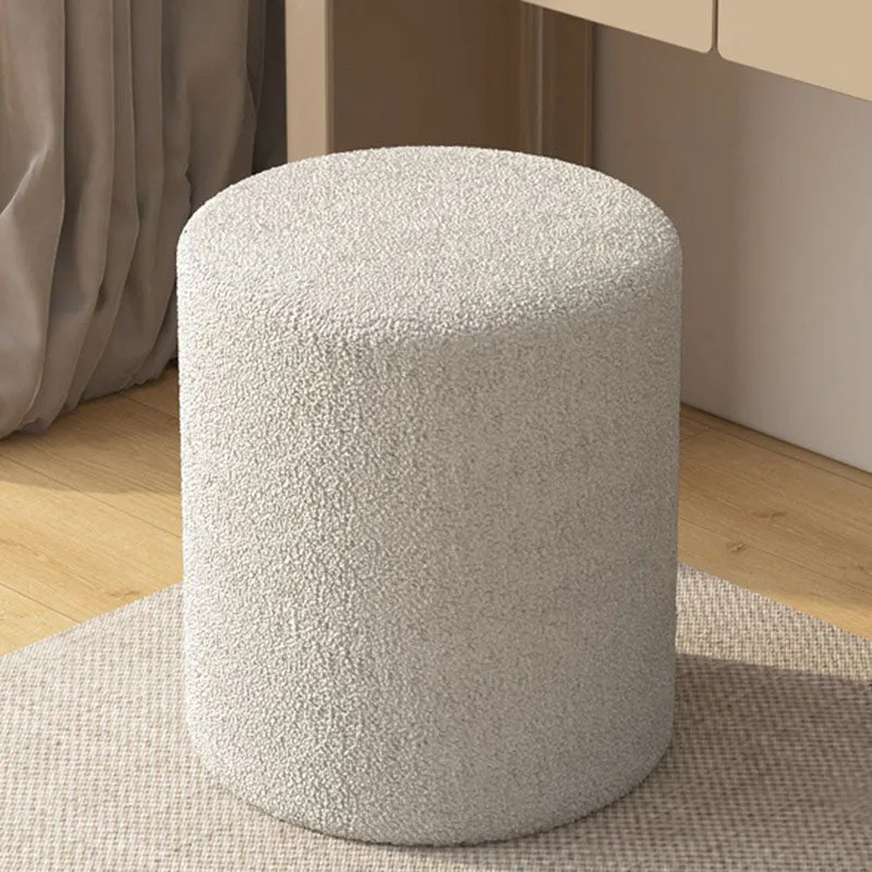 Modern Minimalist Cylinder Frame Sherpa Fabric Plywood Vanity Stool For Bedroom