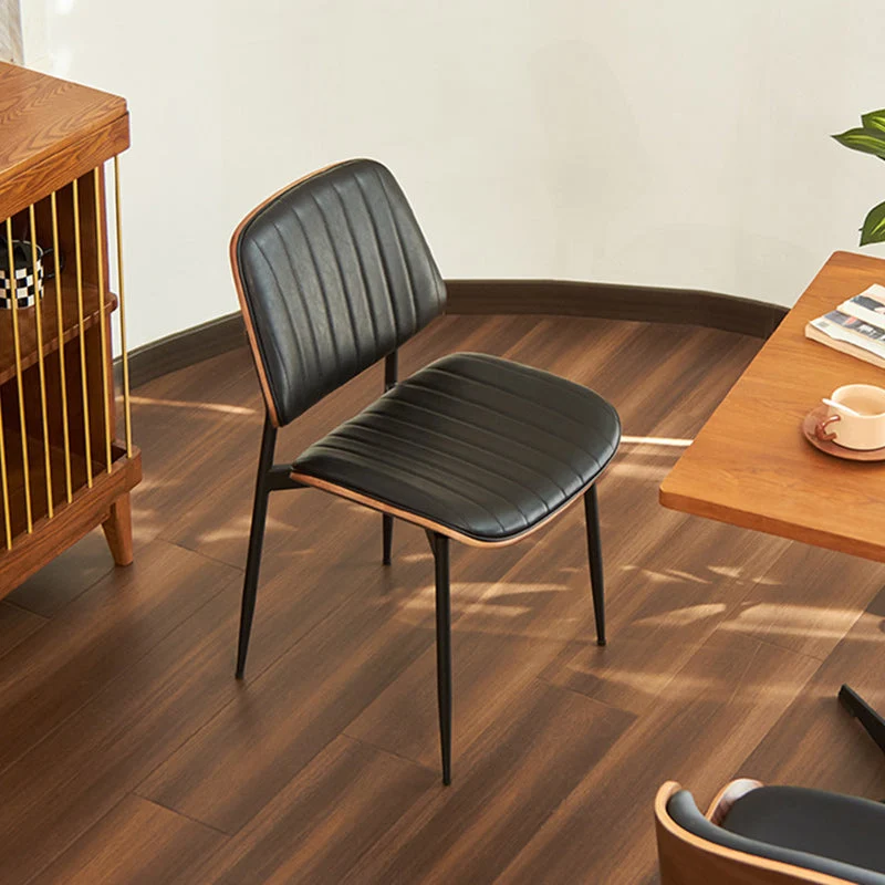 Modern Minimalist Rectangular PU Leather Plywood Iron Chair Backrest Armless For Living Room