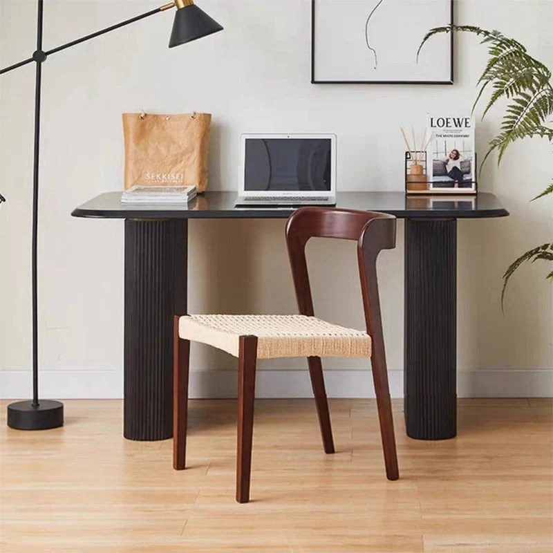 Contemporary Scandinavian Kraft Paper Rope Rubberwood Dining Chair Backrest Armless For Dining Room