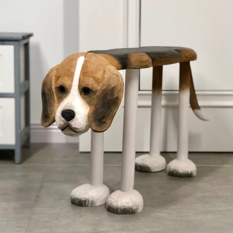 Contemporary Creative Carved Beagle Basswood Rectangular Chair For Living Room