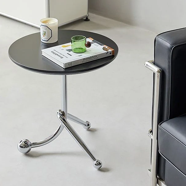 Traditional Chinese Round Orb MDF Iron End Table 1-Tier For Living Room