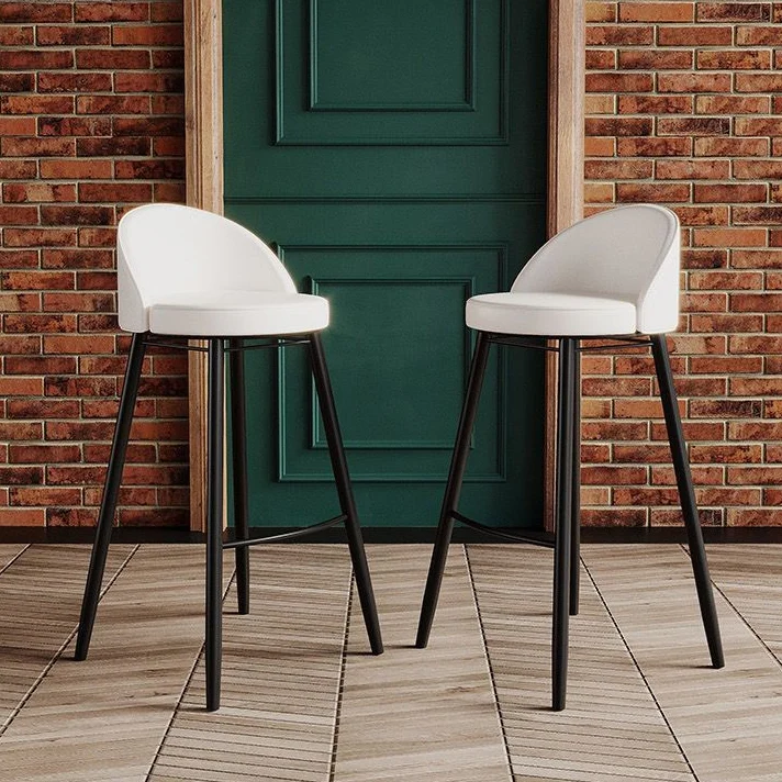 Contemporary Nordic Iron Oil Wax Leather Round Low Back Upholstered Bar Stool For Dining Room