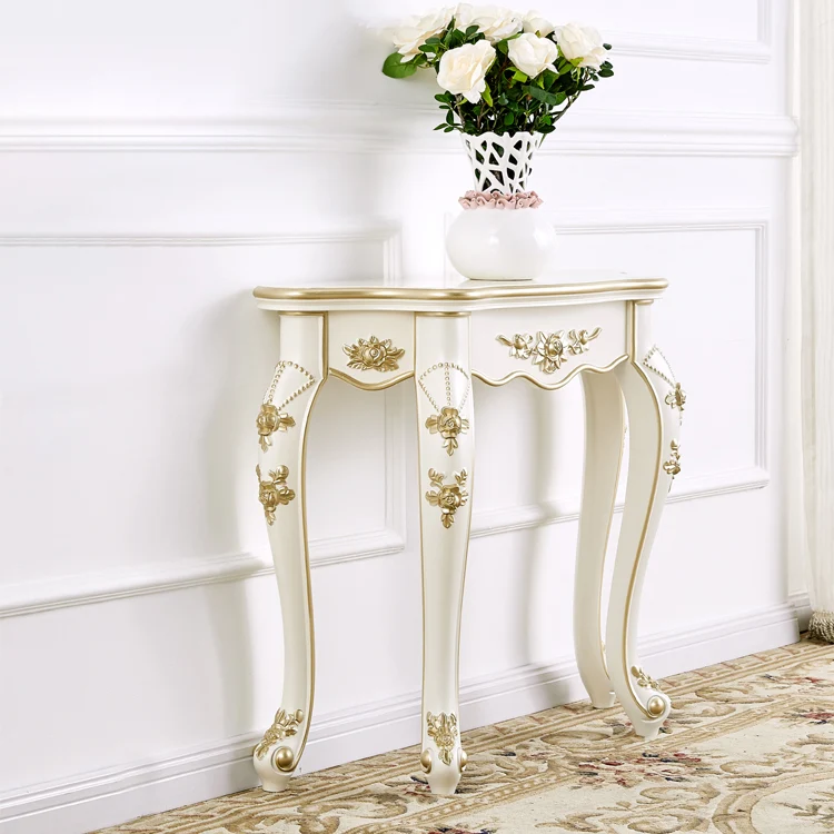 Traditional European Carving Curved Plywood Top Console Table End Table For Entryway