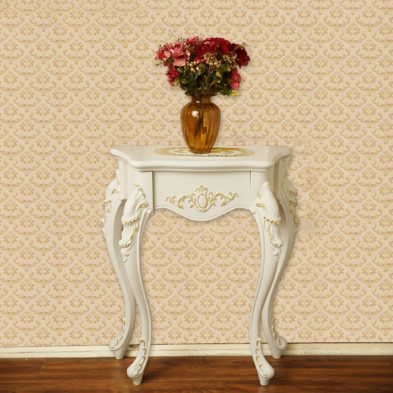 Traditional European Resin Pine Particle Board Top Arc Carved Legs Console Table End Table For Entryway