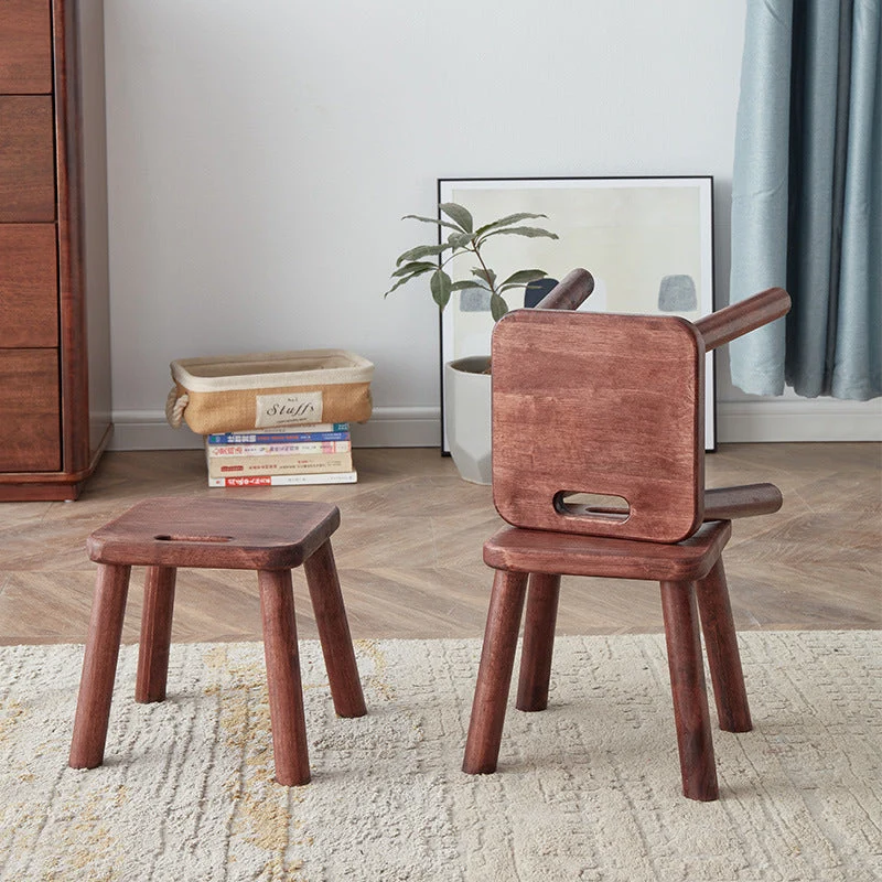 Modern Minimalist Rectangular Rubberwood Low Stool Backless Armless For Living Room