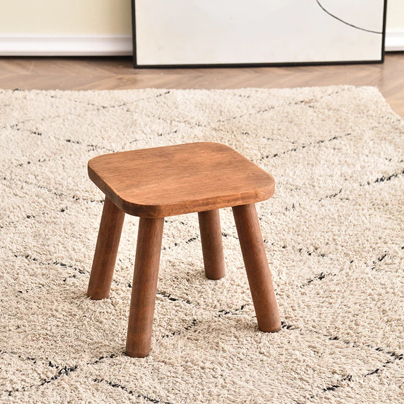 Modern Minimalist Square Rubberwood Kids Low Stool For Living Room