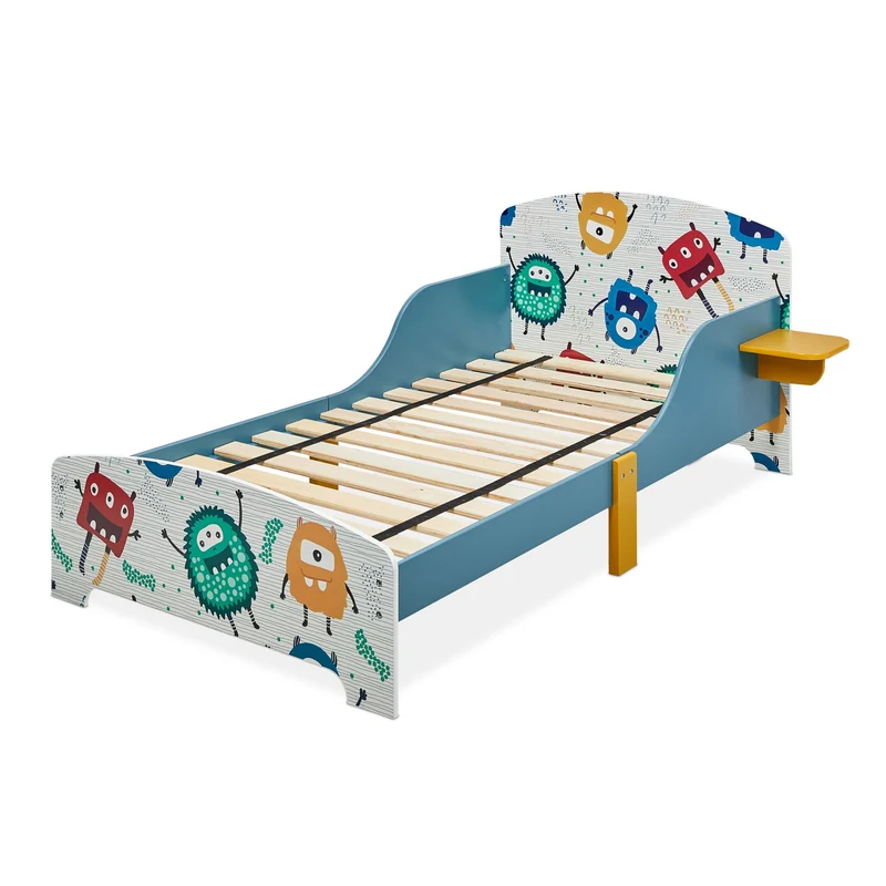 Lit enfant fantaisie adapté hauteur 140 x 70 cm sécurisé avec tablette pratique style moderne en MDF blanc 13_0013639