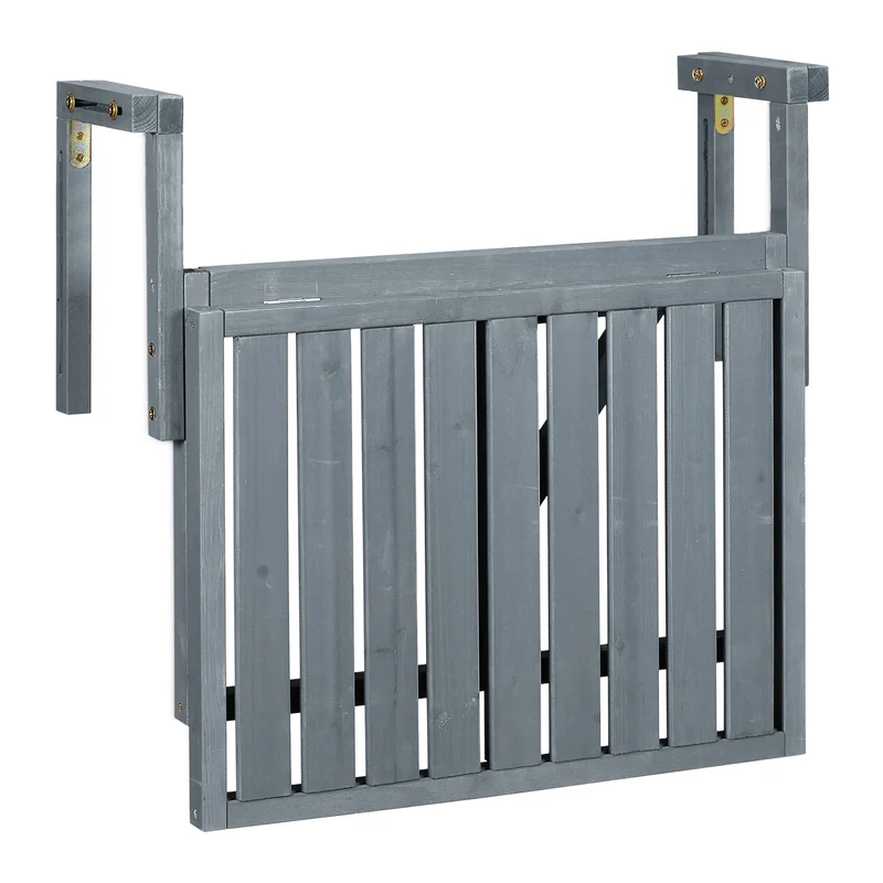 Table repliable pour balcon 60 x 40 x 10 cm gain de place ajustable hauteur style rustique en bois gris 13_0011277