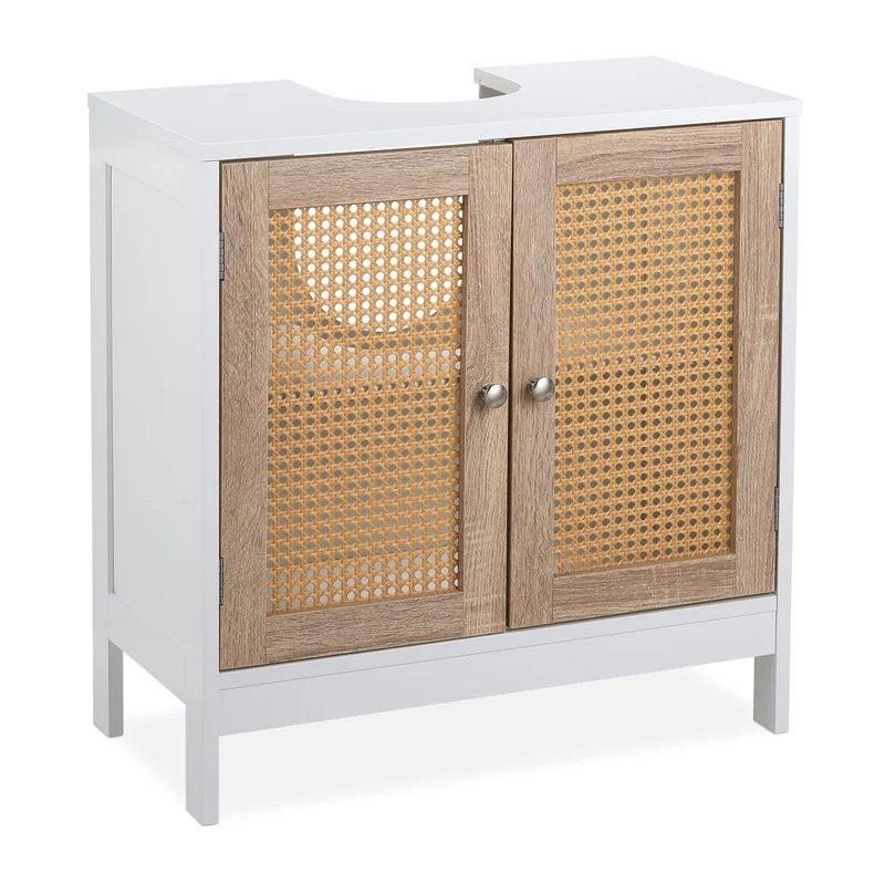 Meuble sous lavabo pratique rangement salle de bain 60 x 30 x 60 cm en bois blanc 13_0011734