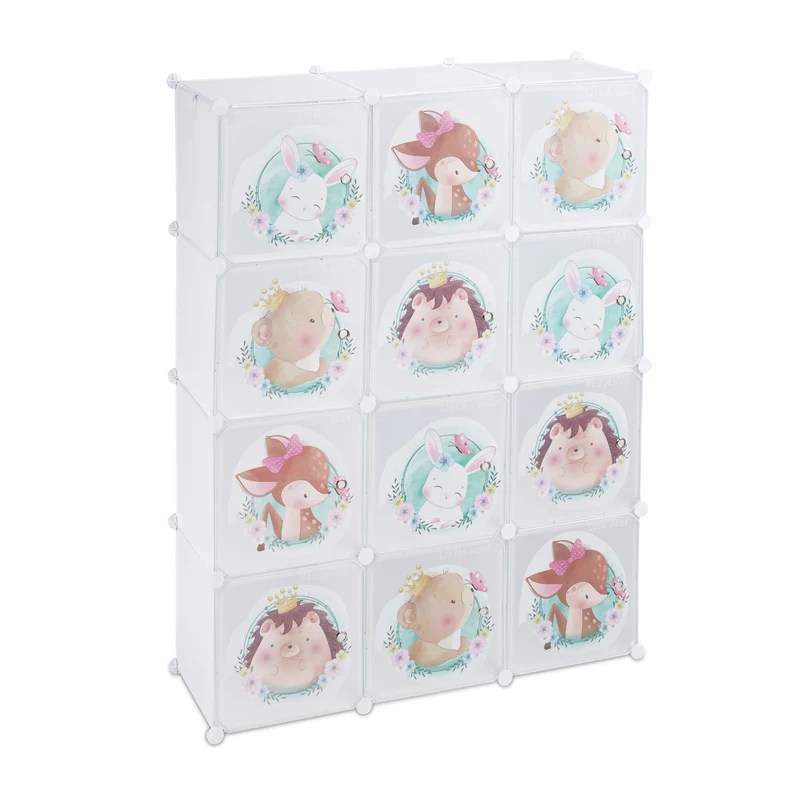 Armoire modulable pour chambre d'enfant motif animaux 8 cubes 2 compartiments 100 x 50 x 150 cm en plastique beige 13_0011118