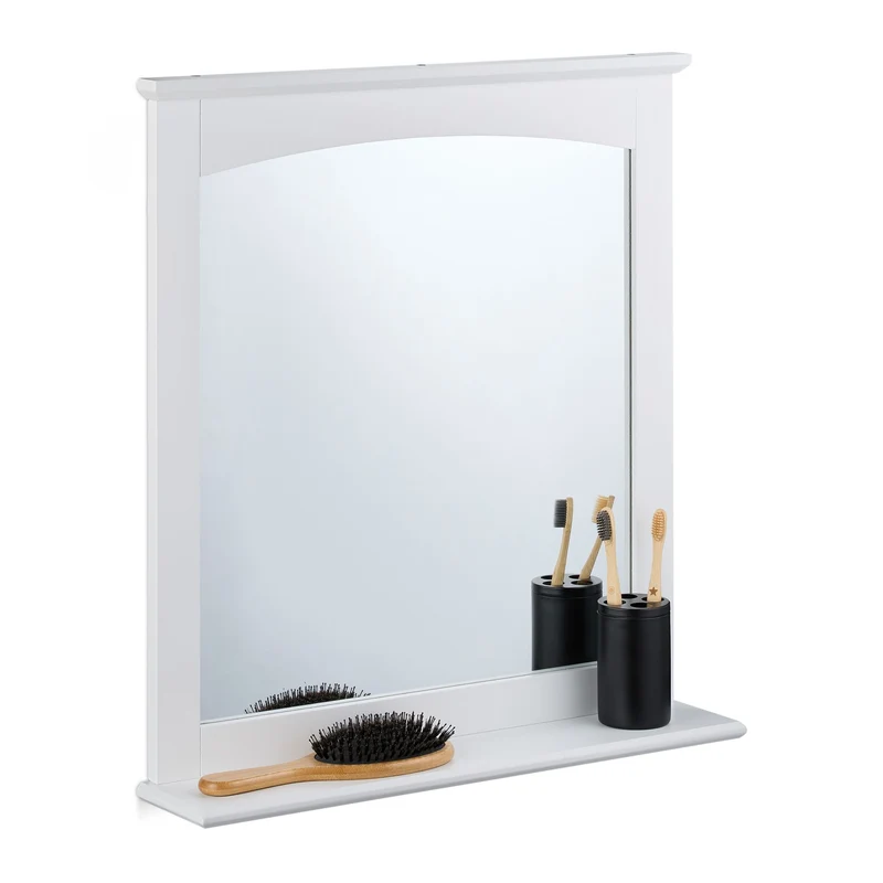 Miroir mural décoratif avec surface de rangement 100 x 70 x 5 cm en verre blanc 13_0016390