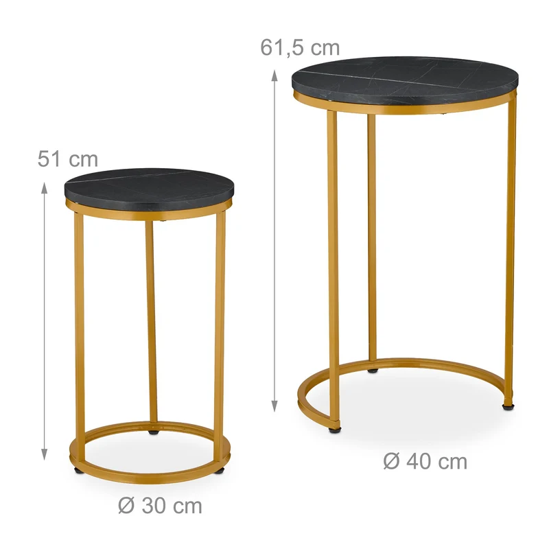 Lot de 2 tables d'appoint modernes 51 x 30 cm et 61,5 x 40 cm décoration cosy en MDF noir 13_0017071