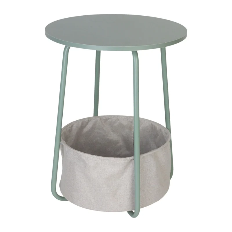 Table d'appoint ronde avec panier rangement pratique salon chambre 50 x 40 cm en MDF noir 13_0017275