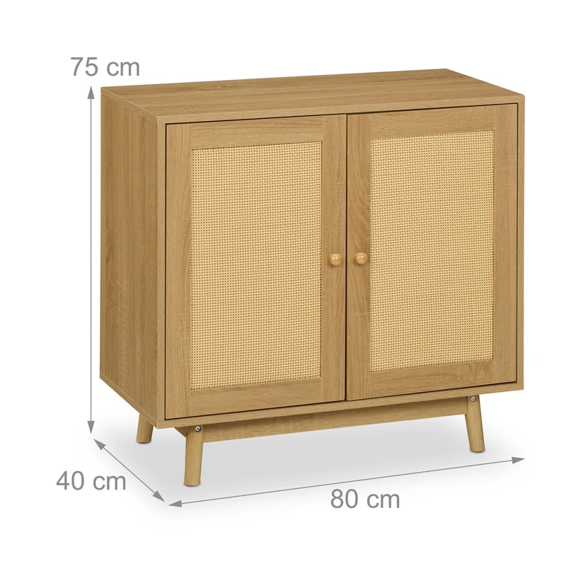 Commode de rangement polyvalente 2 portes salon cuisine 80 x 40 x 90 cm aspect rustique finition mate en bois blanc 13_0016783