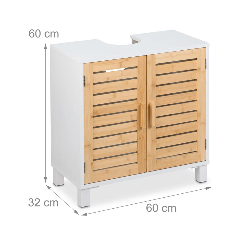 Meuble sous-vasque décoratif salle de bain rangement optimal 80 x 30 x 60 cm en bambou clair 13_0015843