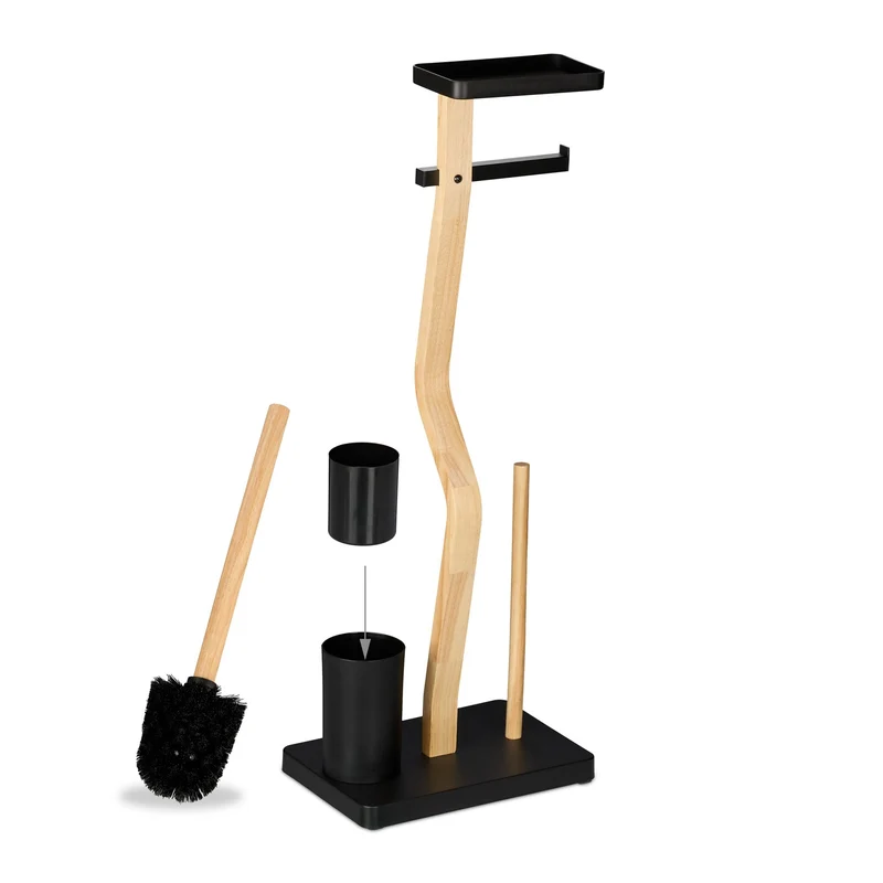Serviteur WC à poser porte-rouleau et porte-brosse 80 x 30 x 20 cm en fer noir 13_0016673
