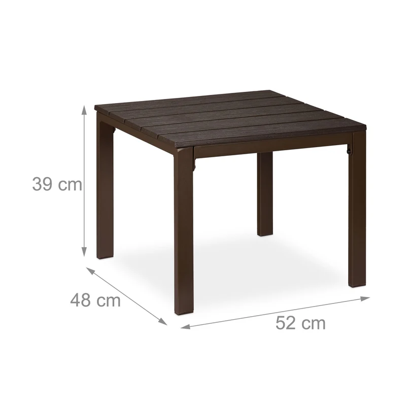Table de balcon carrée aspect bois 39 x 52 x 48 cm polyvalente résistante aux intempéries en plastique marron 13_0015744