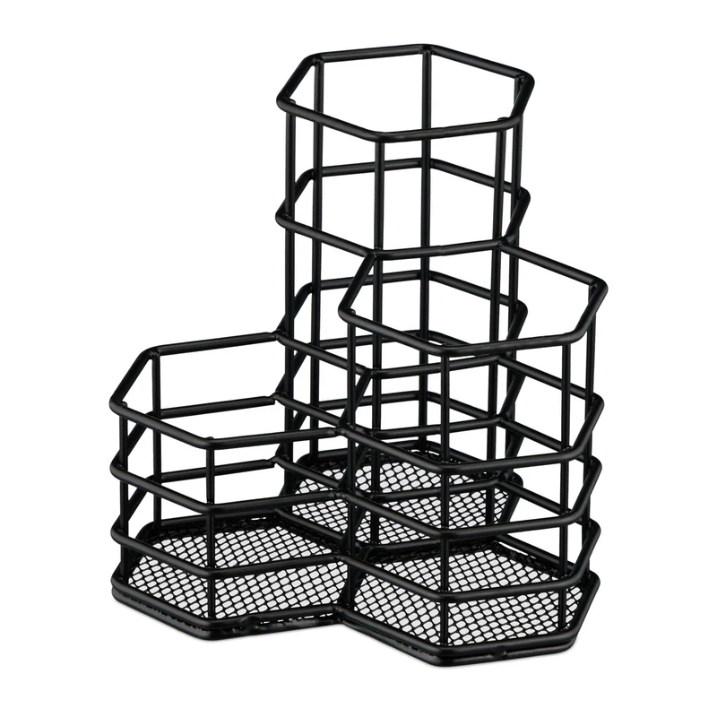 Organiseur de pinceaux maquillage 12,5 x 12 x 12,5 cm design moderne compact salle de bain en métal noir 13_0012877